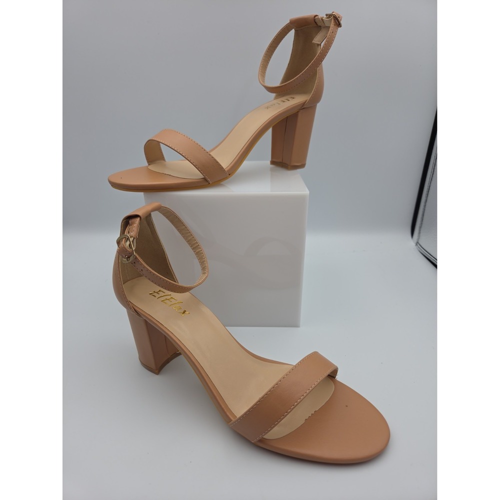 ElElax Nude Ankle Strap Block Heel Sandals size 8